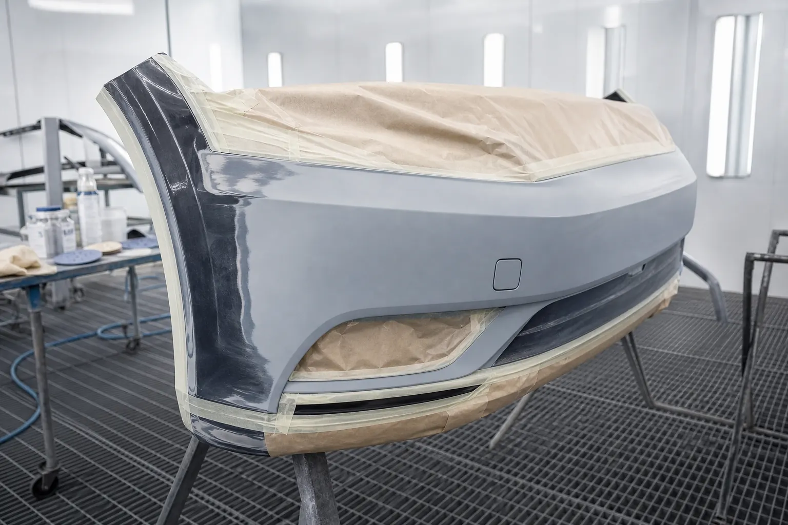 Para-choque automotivo em preparacao para pintura