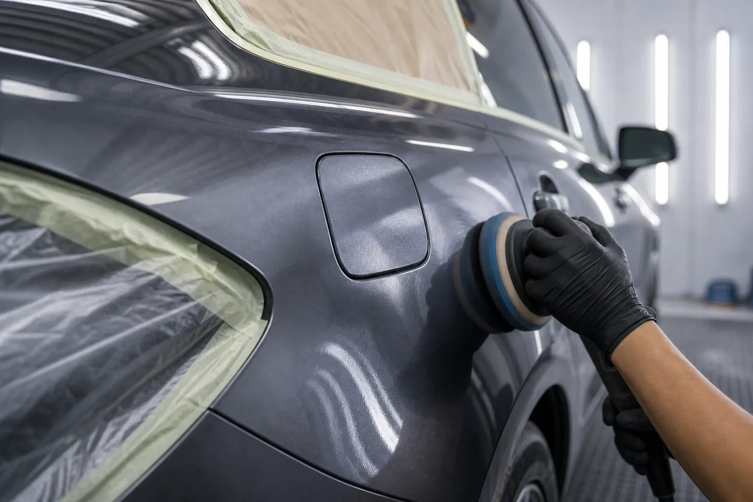 Detalhe de acabamento e polimento em painel automotivo