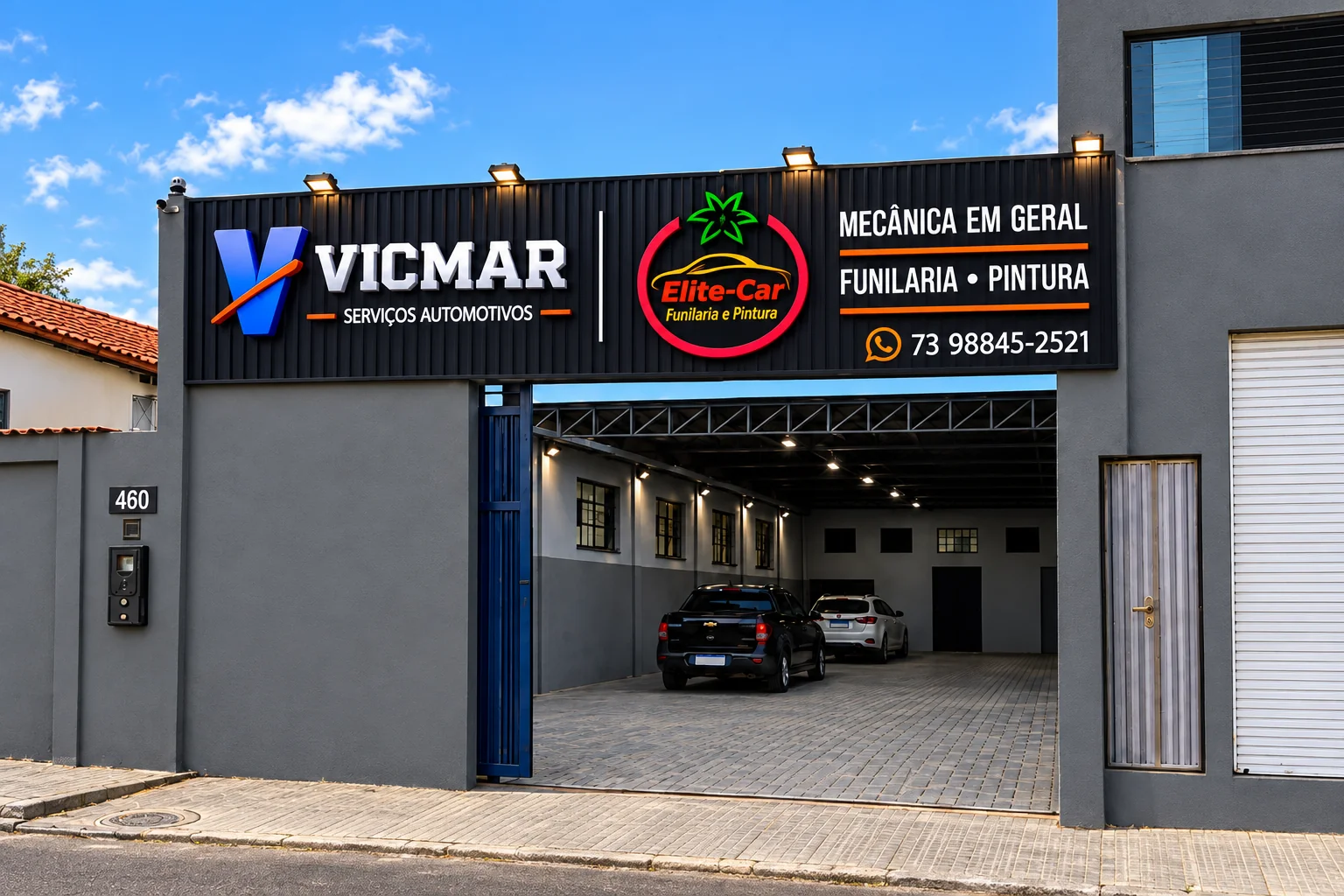 Prévia da nova fachada da Vicmar, com o letreiro e a entrada renovados
